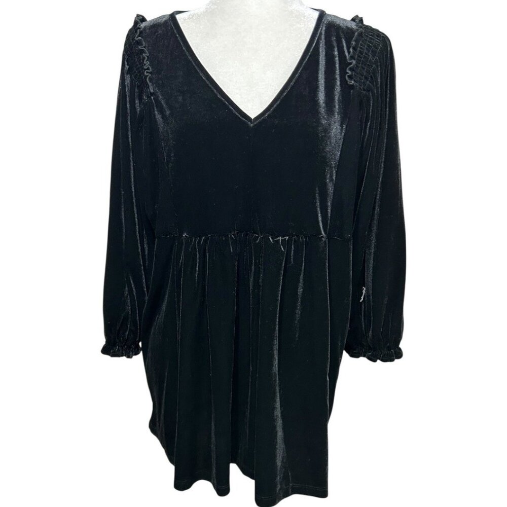 Umgee Black Velvet Baby Doll Dress Tunic‎ Top - Women's Size Large